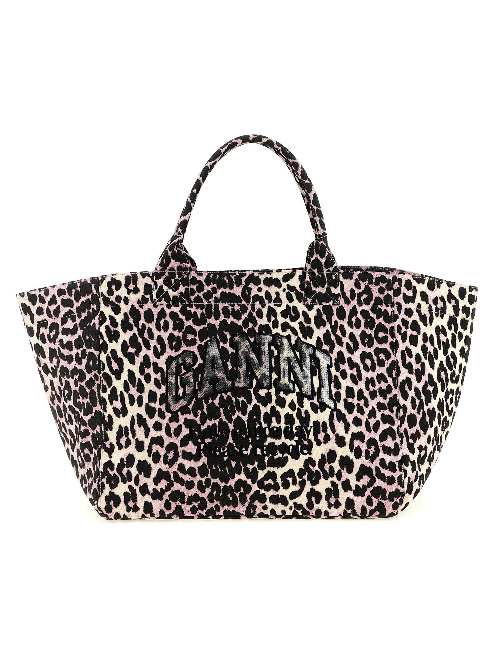 Ganni Canvas Tote Bag — Leopard by Ganni