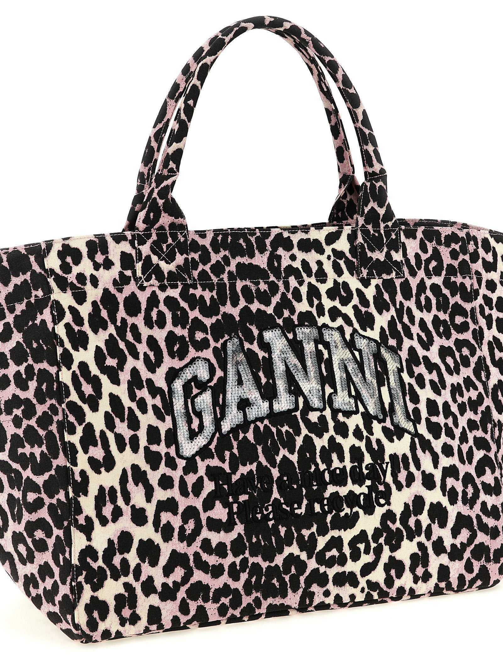 Ganni Canvas Tote Bag — Leopard, view 3