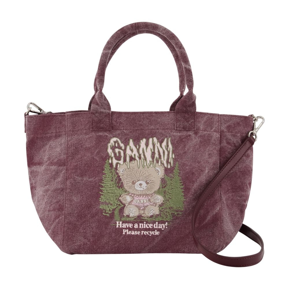 Ganni Embroidered Cotton Tote Bag — Purple by Ganni