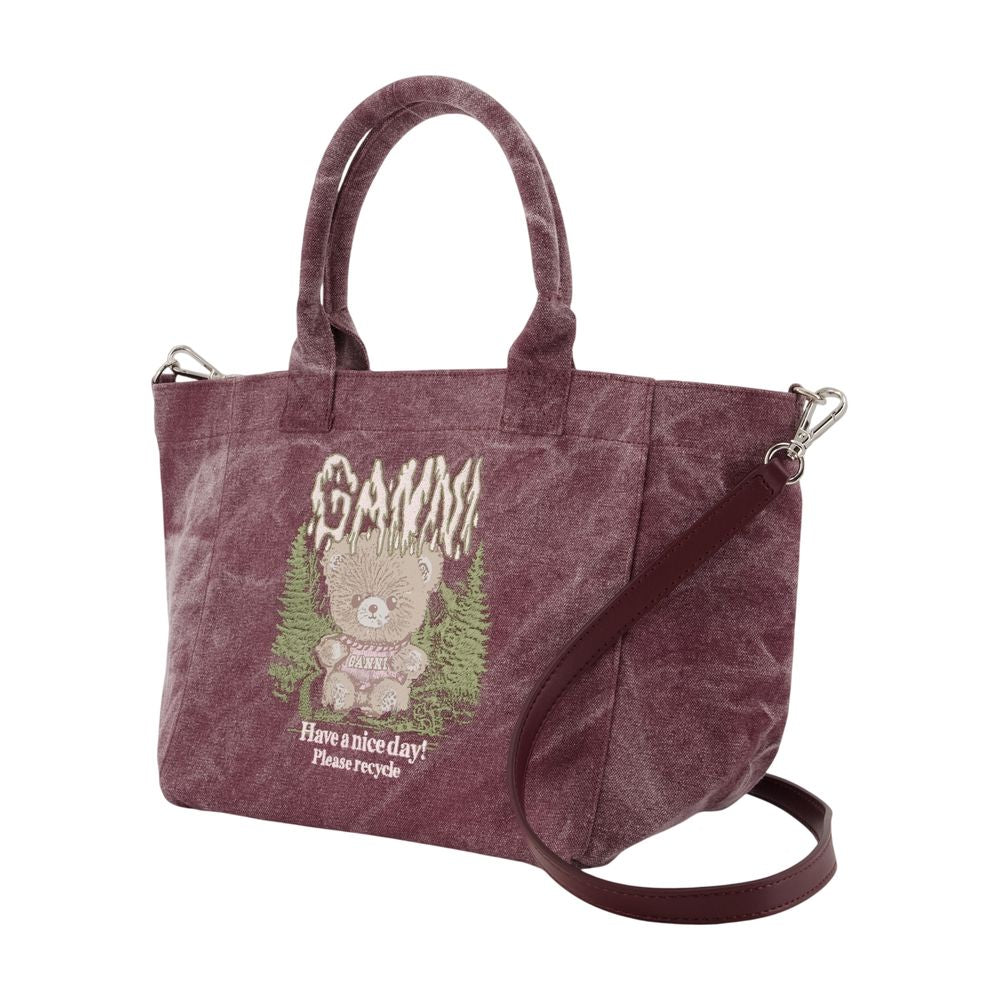 Ganni Embroidered Cotton Tote Bag — Purple, view 2