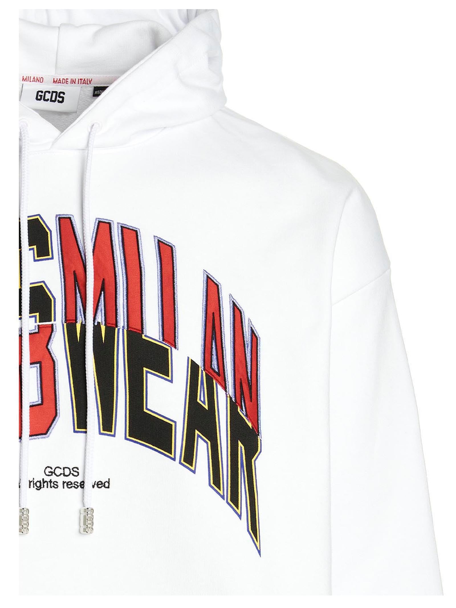 Gcds College Logo Print Hoodie — White, view 3