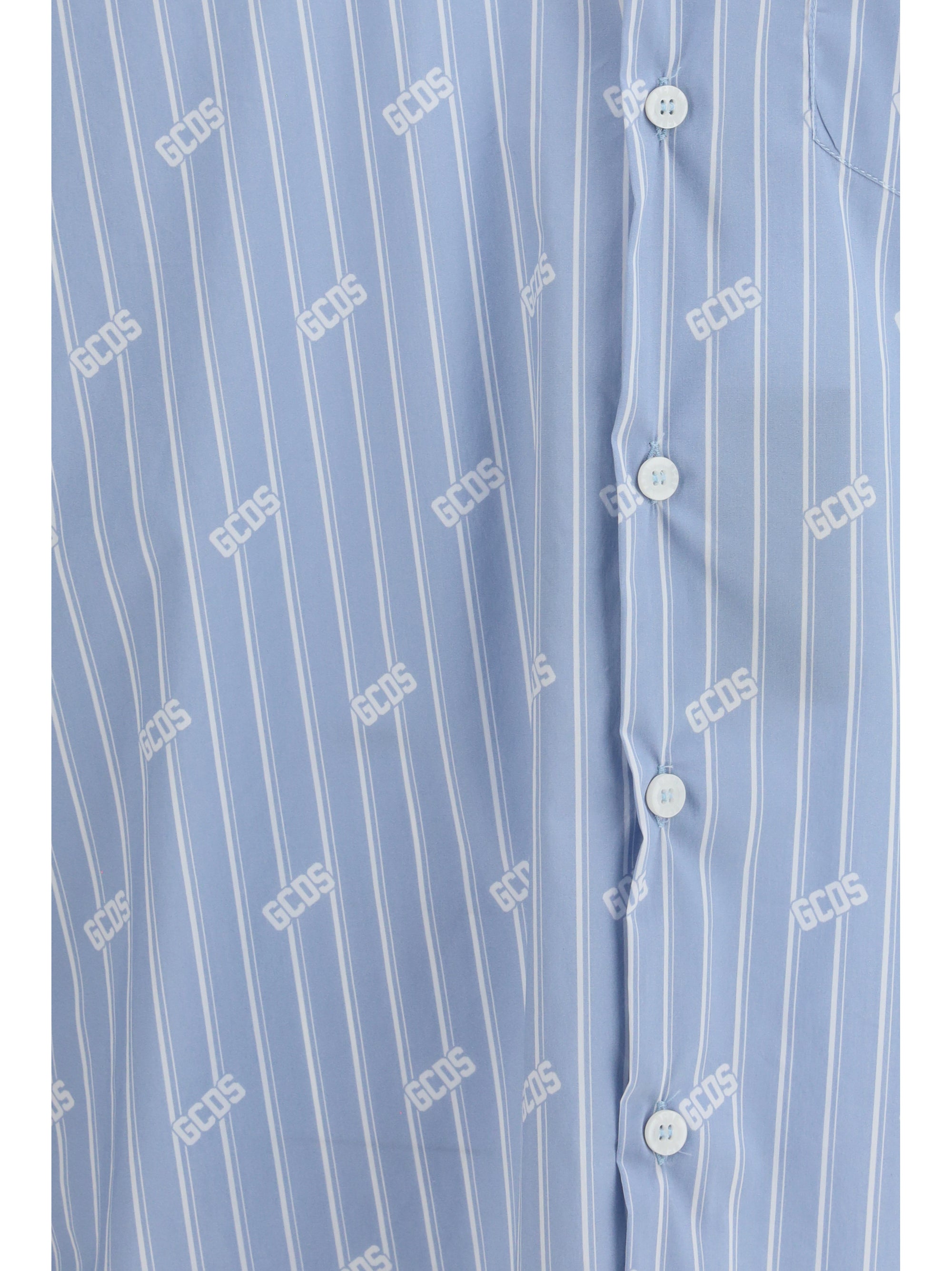GCDS Pinstripe Logo Shirt — Blue, view 3