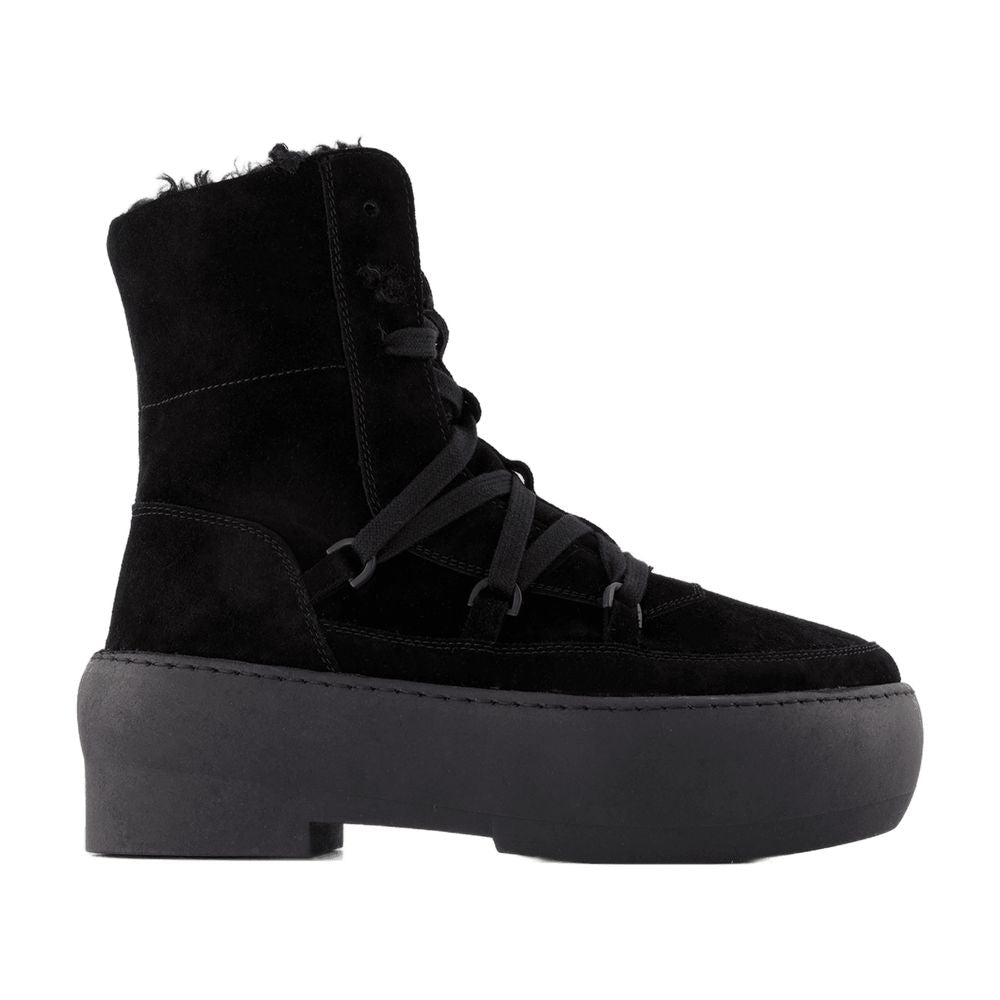 Gia Borghini Shearling-Lined Lace-Up Ankle Boot — Black by Gia Borghini