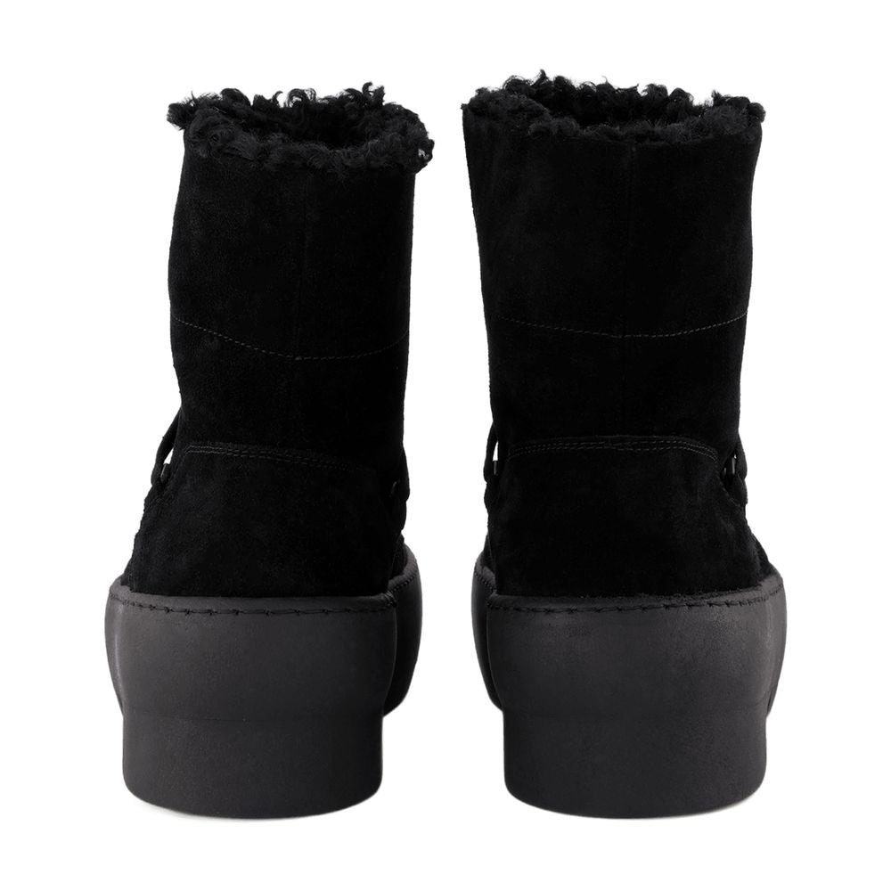 Gia Borghini Shearling-Lined Lace-Up Ankle Boot — Black, view 3