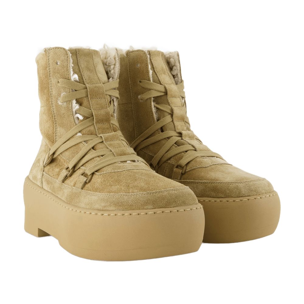 Gia Borghini Lace-Up Shearling-Lined Platform Boot — Beige, view 2