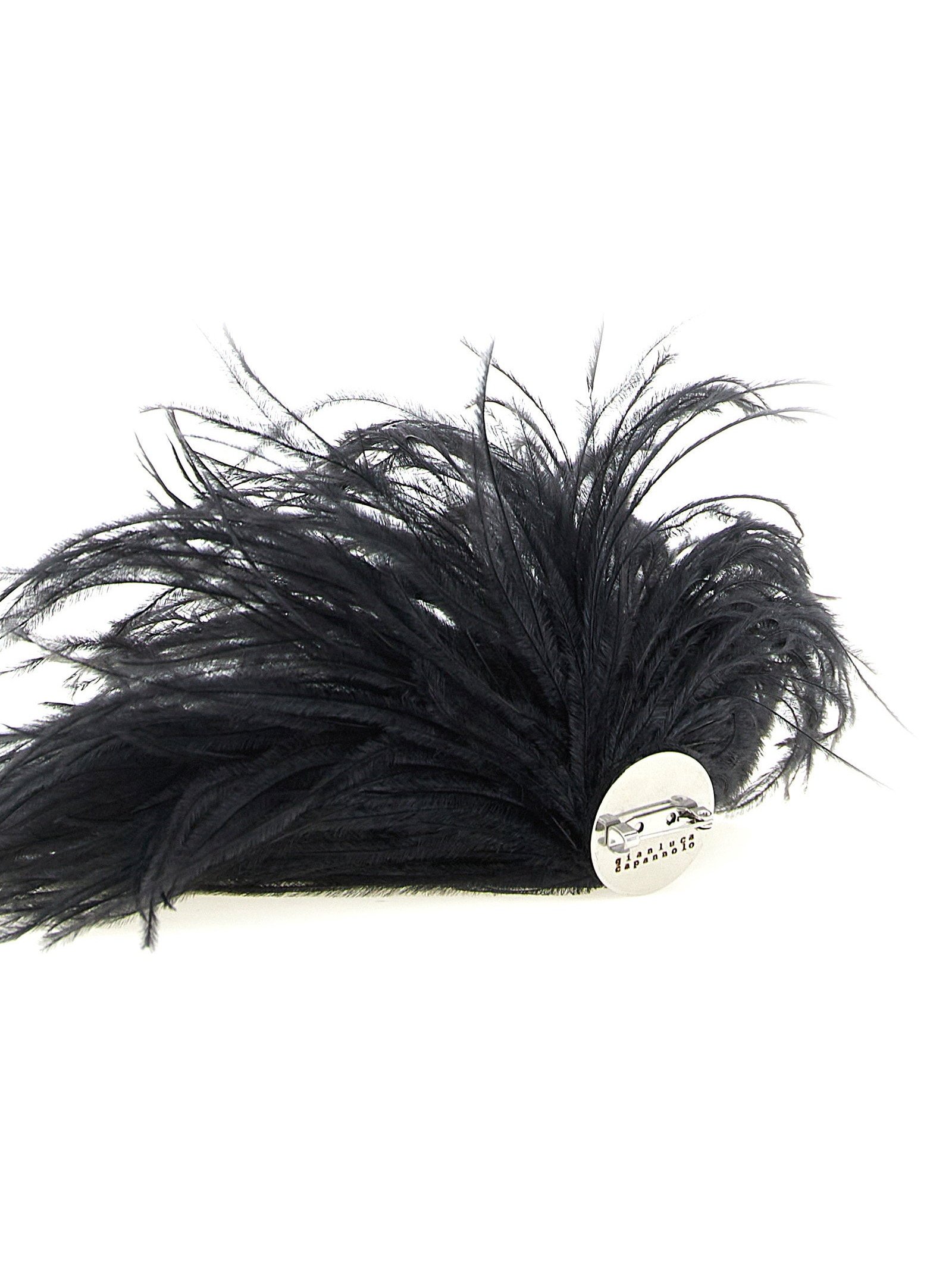 Gianluca Capannolo Black Ostrich Feather Brooch — Black, view 3