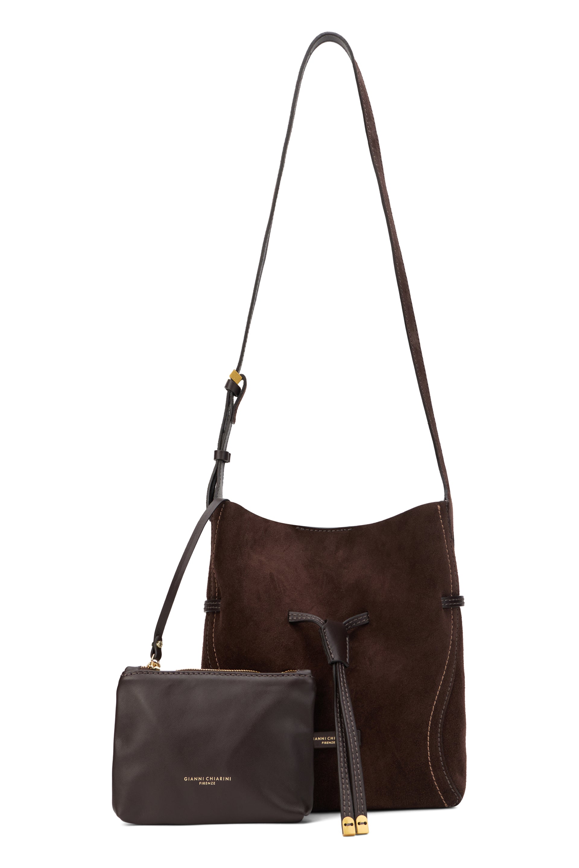 Gianni Chiarini Calfskin with Detachable Pouch Shoulder Bag — Brown by Gianni Chiarini