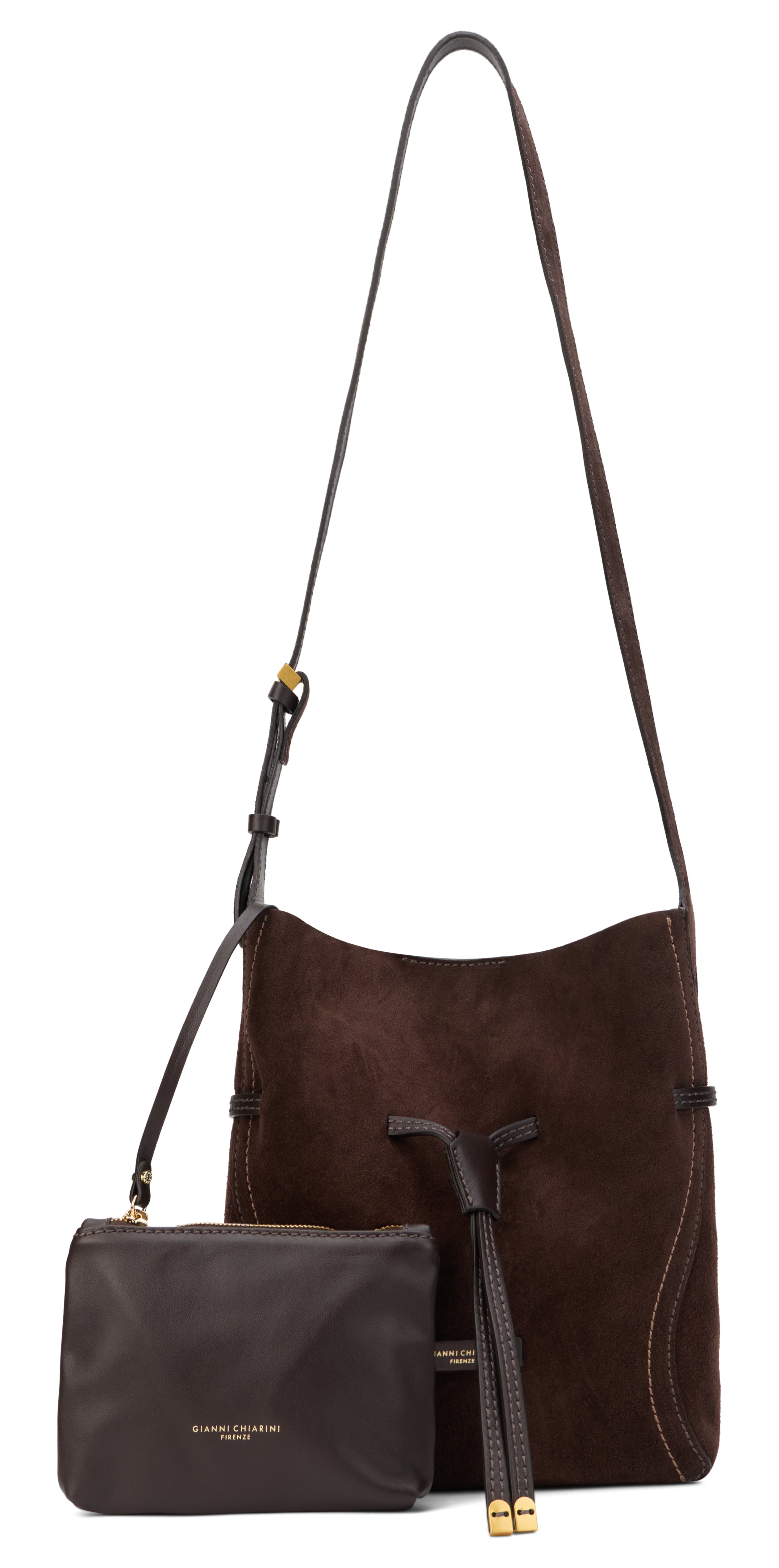 Gianni Chiarini Calfskin with Detachable Pouch Shoulder Bag — Brown, view 2