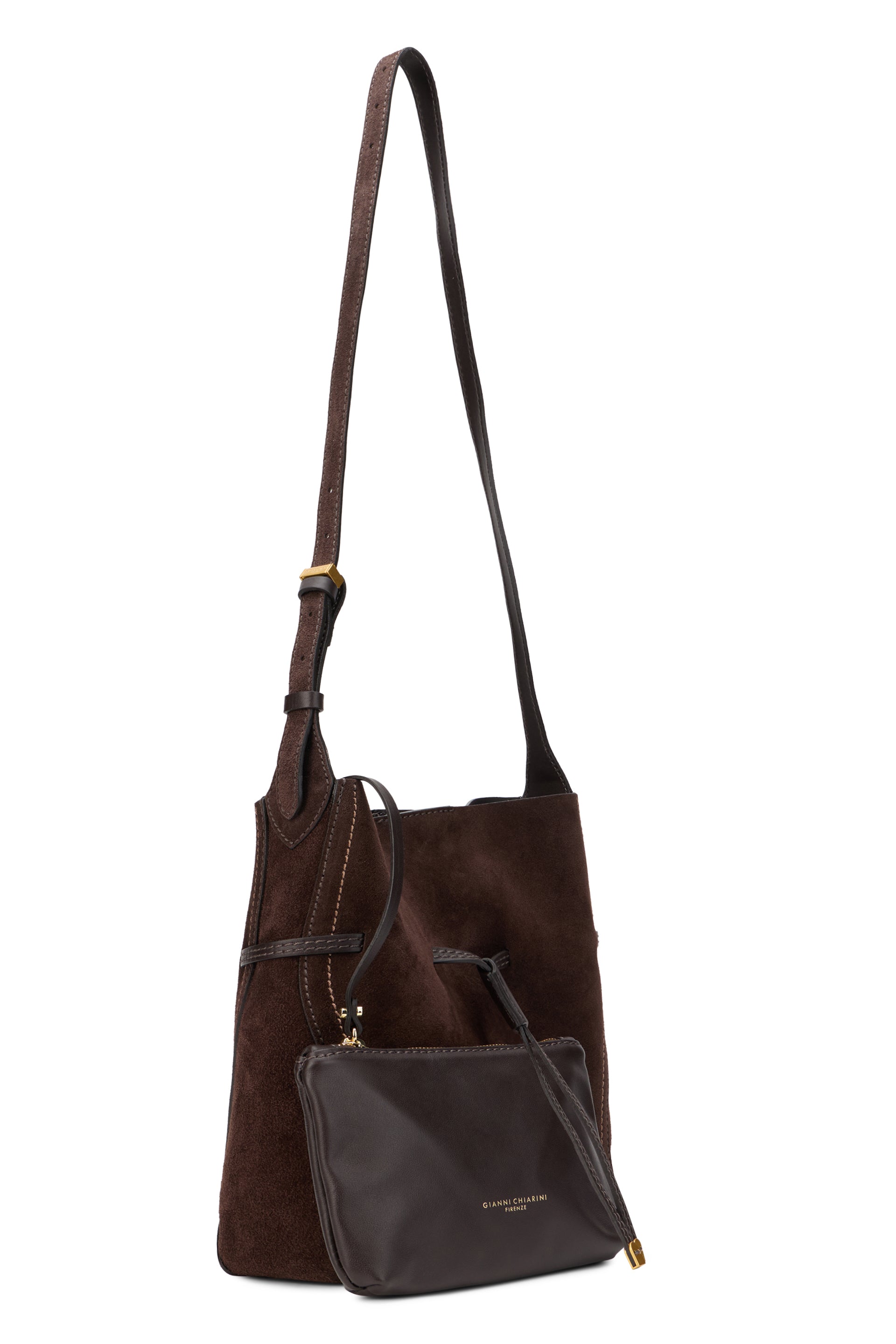 Gianni Chiarini Calfskin with Detachable Pouch Shoulder Bag — Brown, view 3