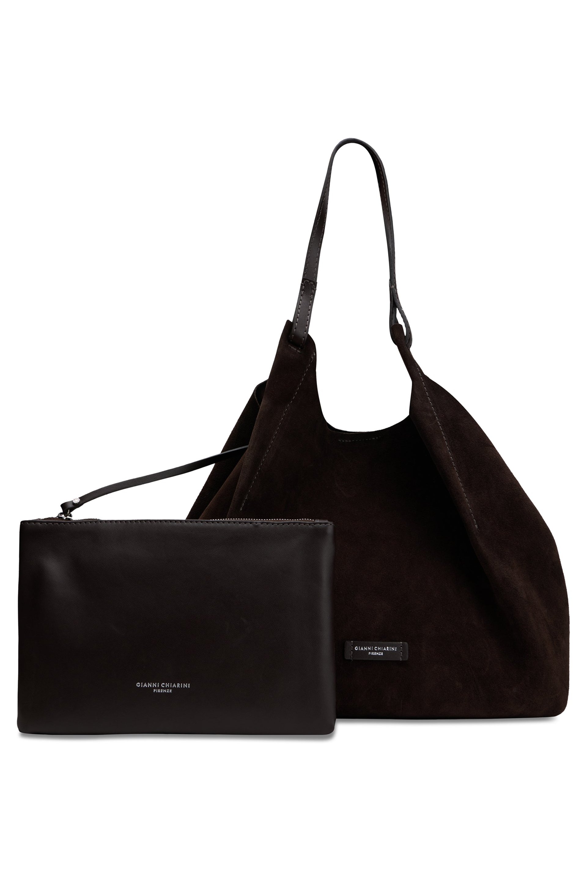 Gianni Chiarini Calfskin with Detachable Pouch Tote Bag — Brown by Gianni Chiarini