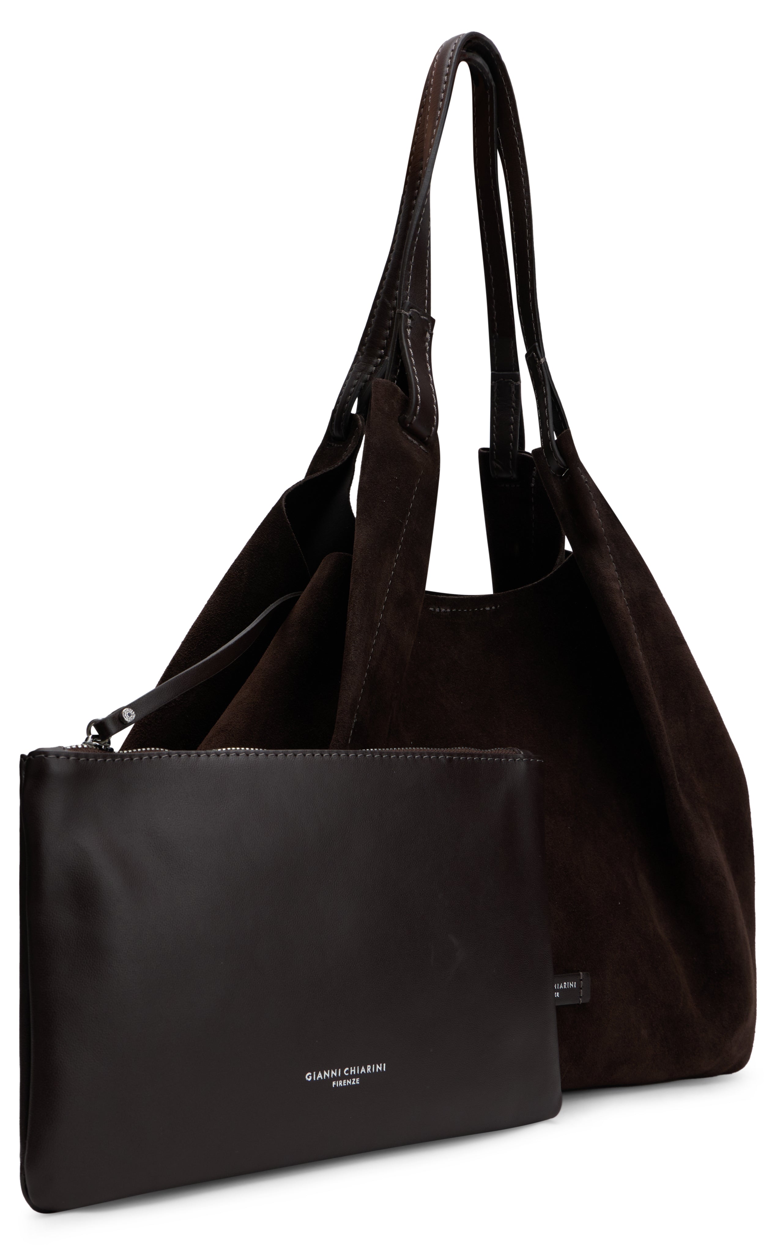 Gianni Chiarini Calfskin with Detachable Pouch Tote Bag — Brown, view 3