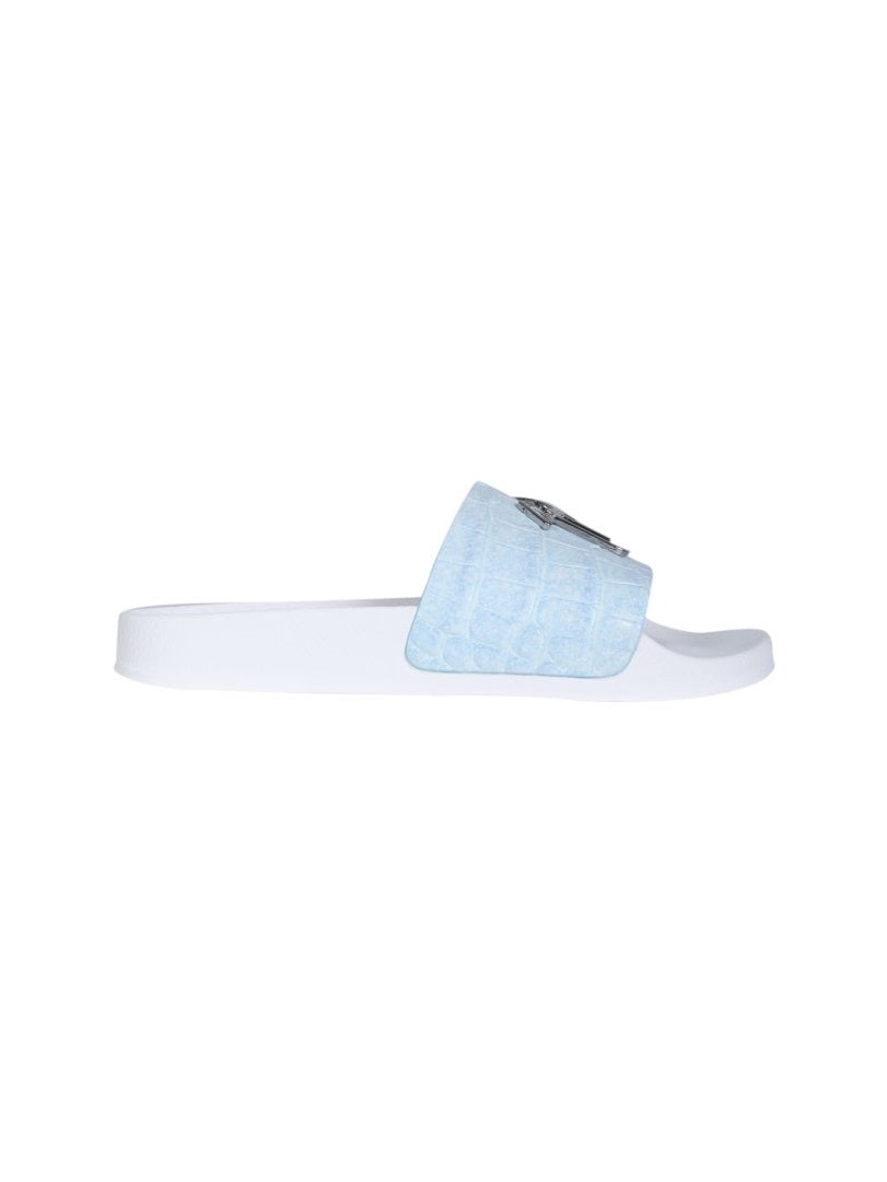 Giuseppe Zanotti Logo-Detail Leather Slide Sandals — Blue by Giuseppe Zanotti