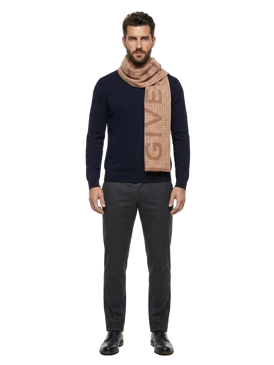 Givenchy Bicolor Wool & Silk Jacquard Scarf — Beige, view 3