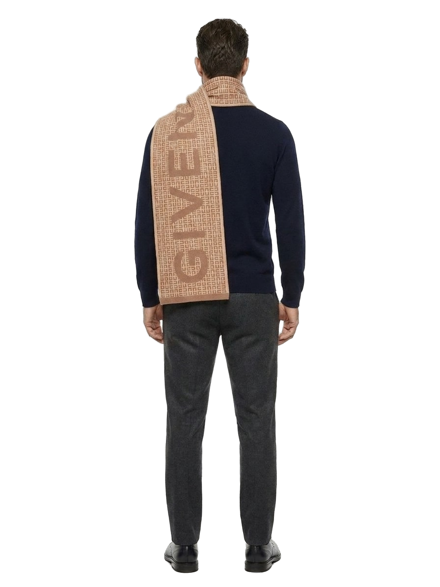 Givenchy Bicolor Wool & Silk Jacquard Scarf — Beige, view 4