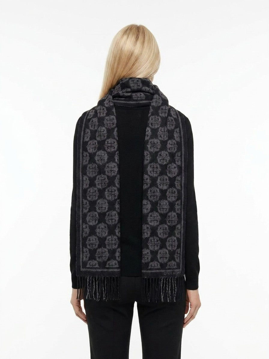 Givenchy Logo-Jacquard Wool Scarf — Black, view 4