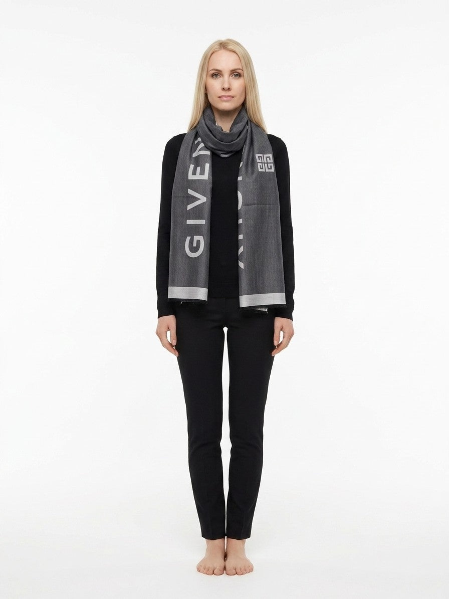 Givenchy Silk and Wool Blend Scarf — Gray, view 3