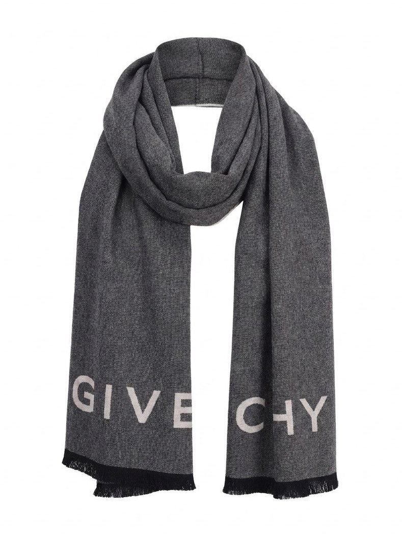 Givenchy Wool Blend Logo Scarf — Gray by Givenchy