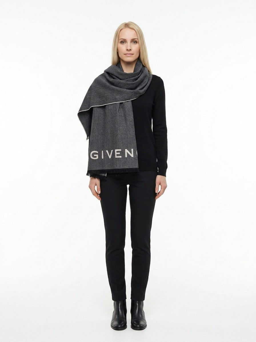 Givenchy Wool Blend Logo Scarf — Gray, view 3