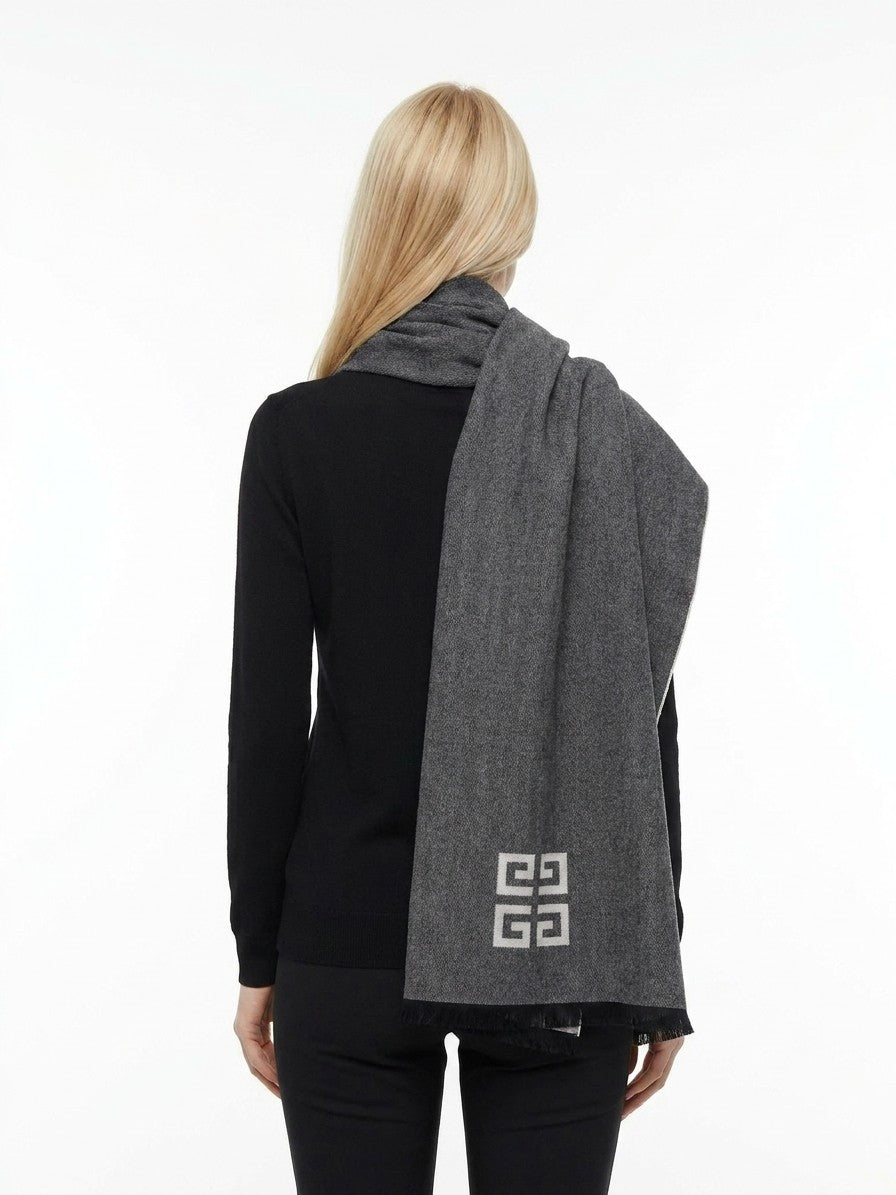 Givenchy Wool Blend Logo Scarf — Gray, view 4