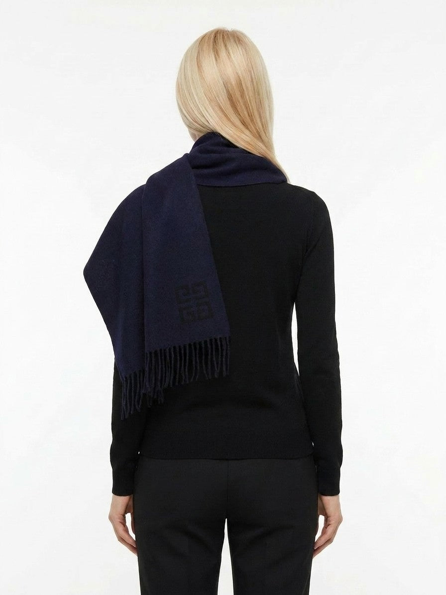 Givenchy Fine Wool Scarf — Navy, view 4