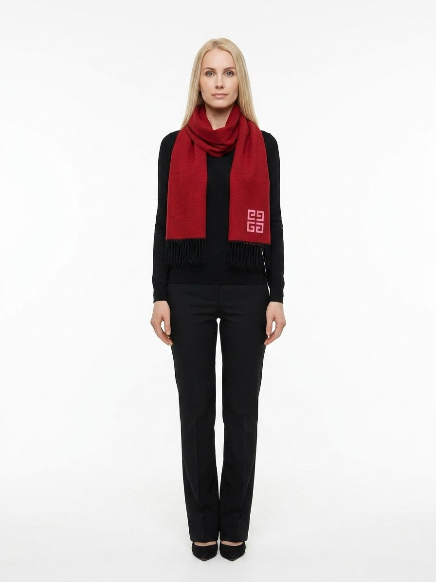 Givenchy Bicolor Wool Scarf — Red, view 3