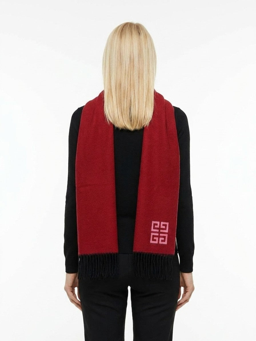 Givenchy Bicolor Wool Scarf — Red, view 4