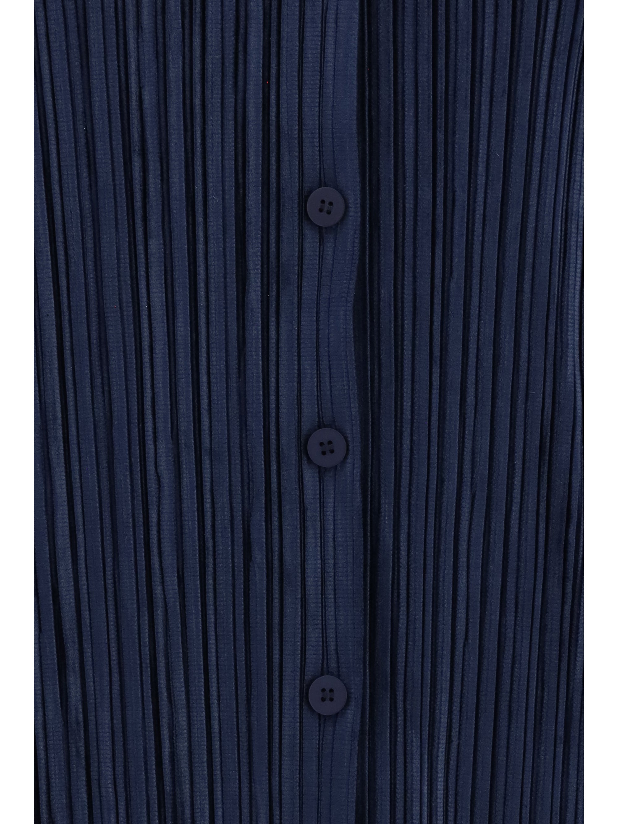 Gongdid Design Fine Striped Velvet-Like Polyester Shirt — Navy, view 3