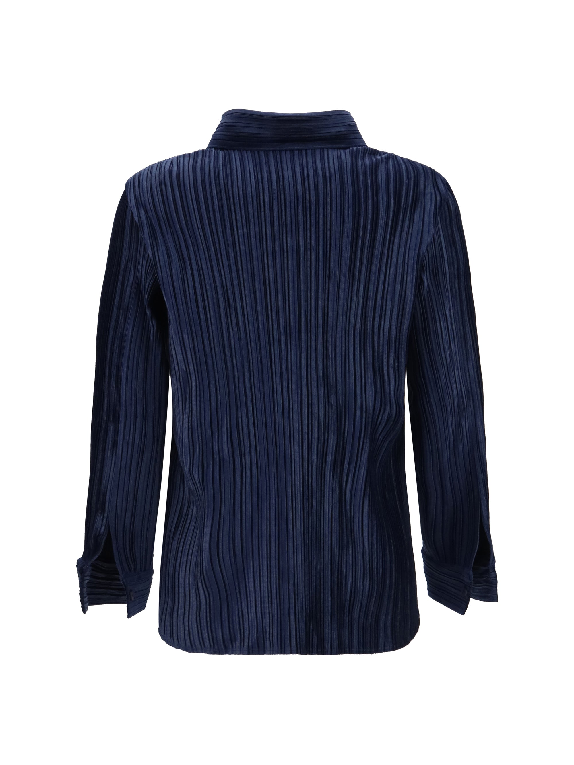 Gongdid Design Striped Velvet-Like Polyester Shirt — Navy, view 2