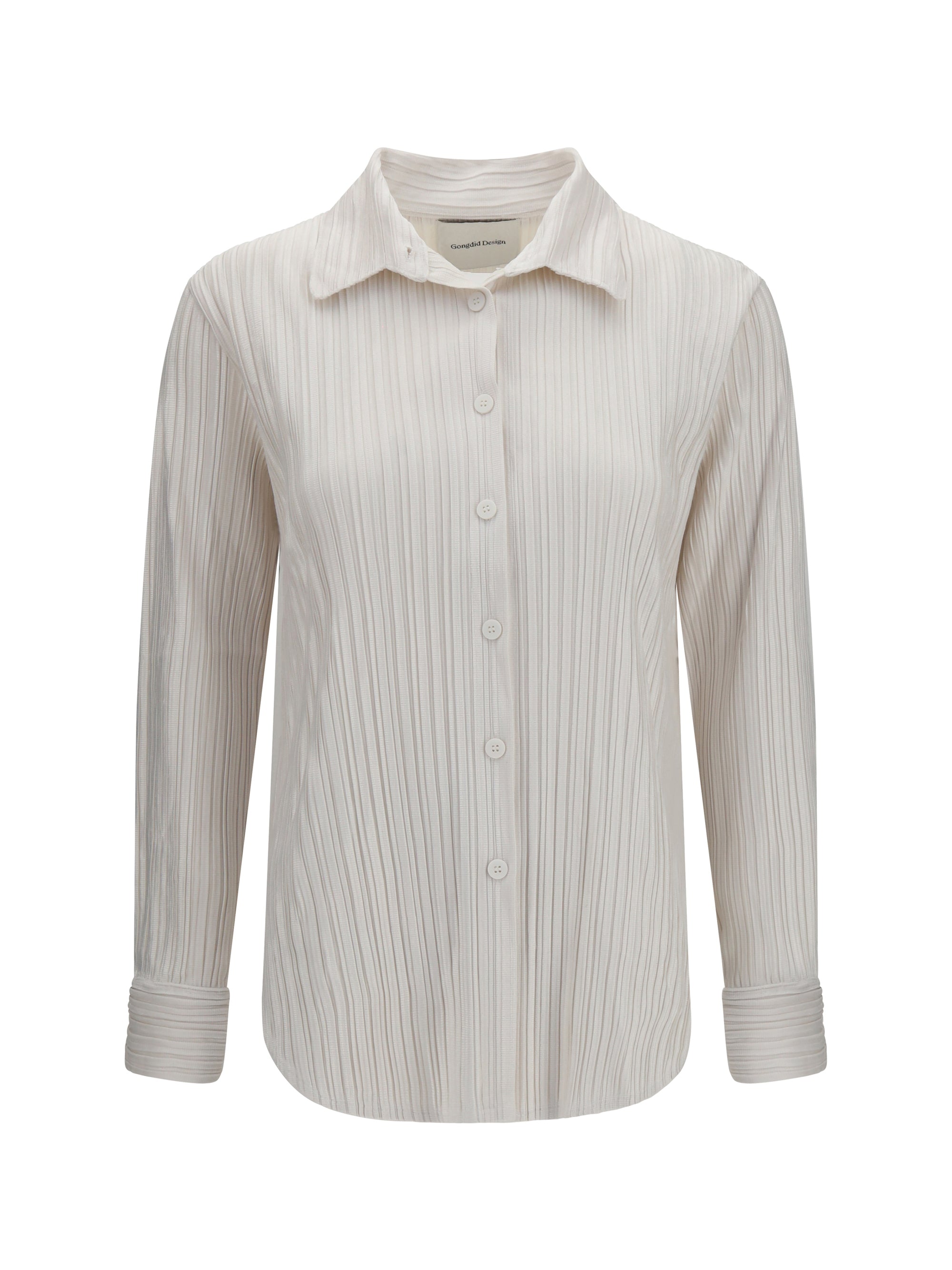 Gongdid Design Striped Velvet-Like Shirt — White, view 2