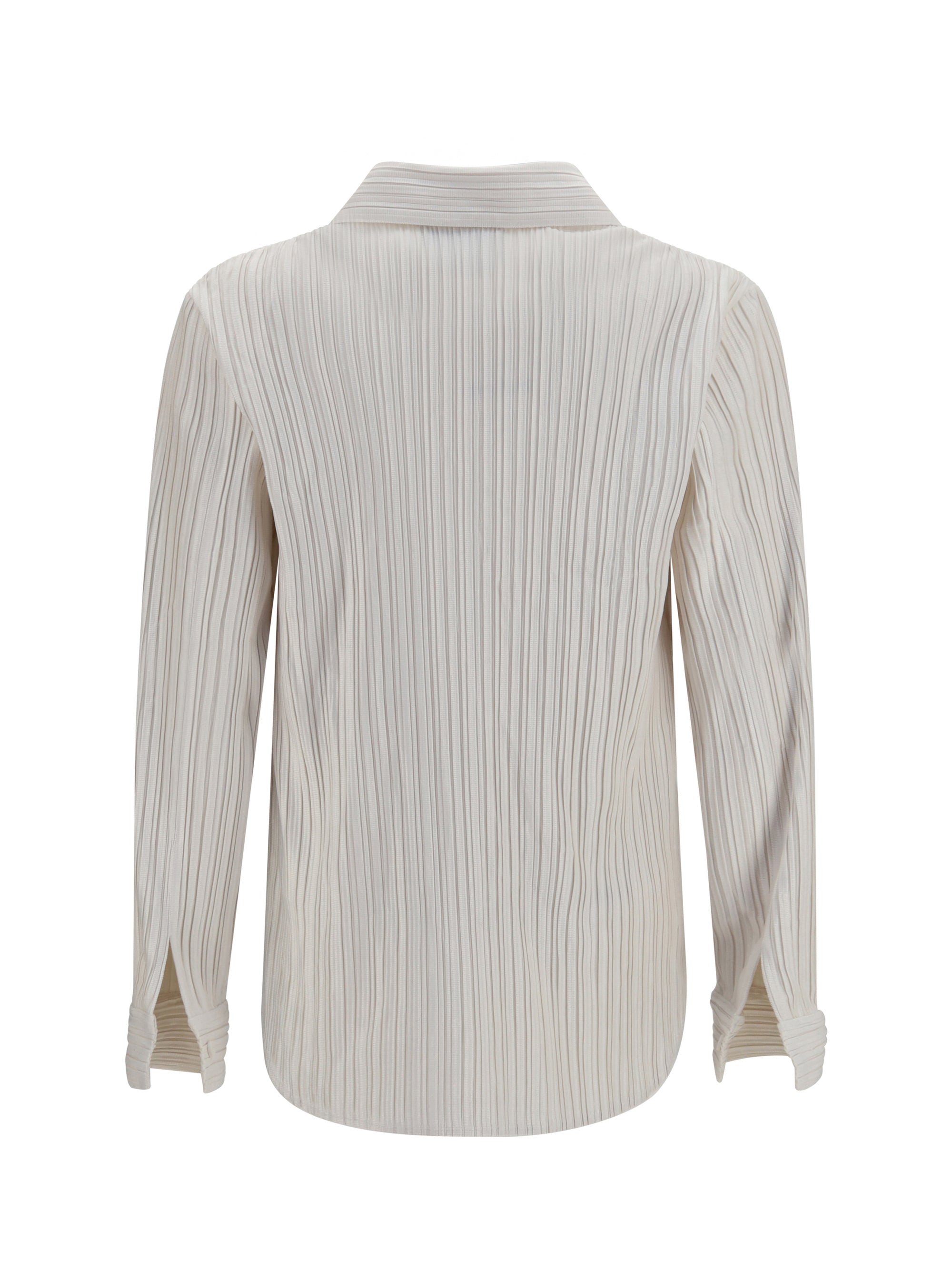 Gongdid Design Striped Velvet-Like Shirt — White, view 3