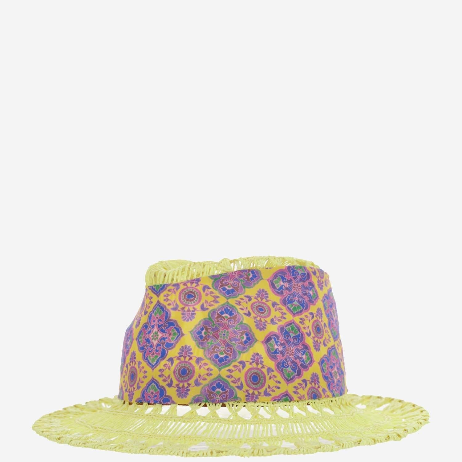 Grevi 6794 Geometric Print Paper Braided Sun Hat — Yellow by Grevi