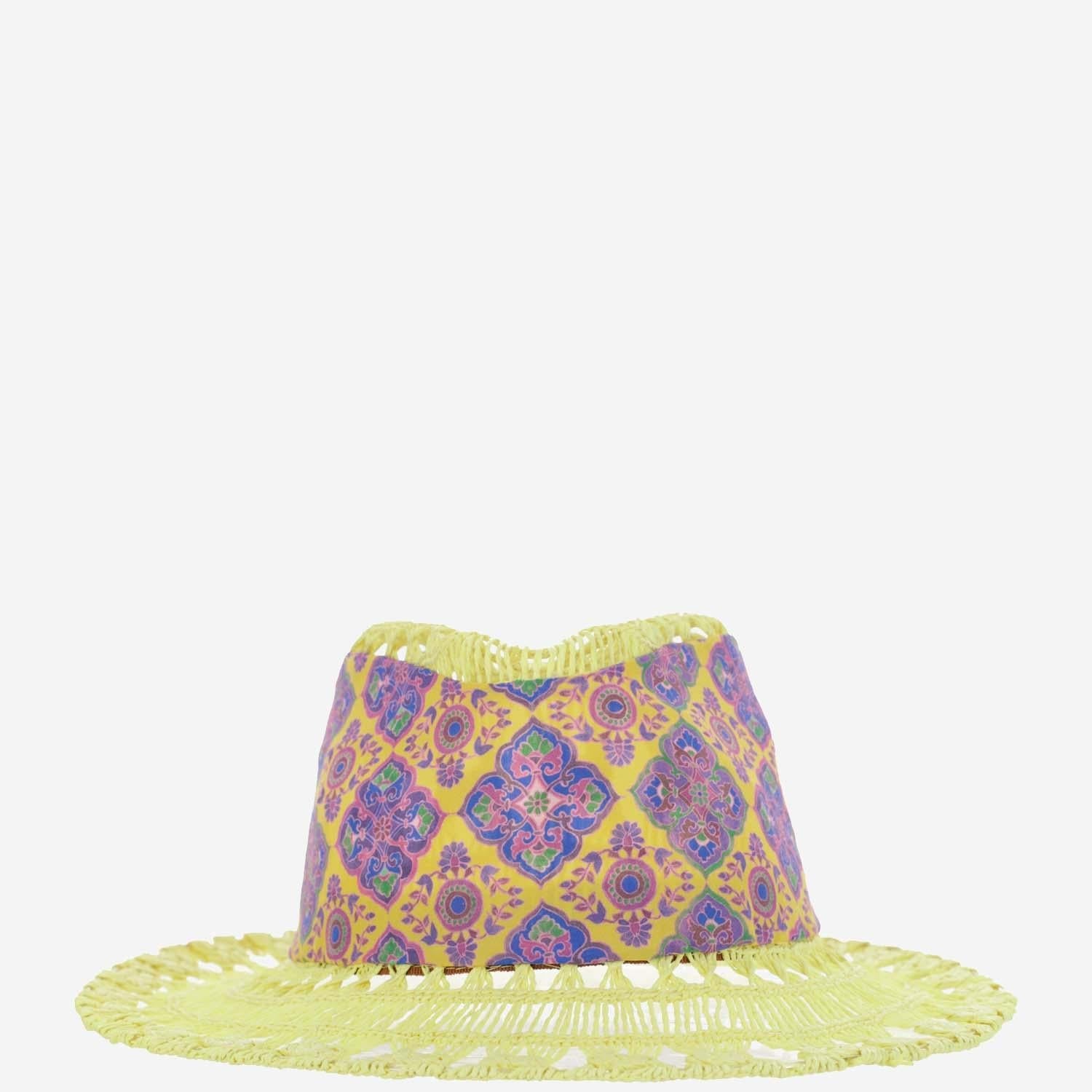 Grevi 6794 Geometric Print Paper Braided Sun Hat — Yellow, view 3