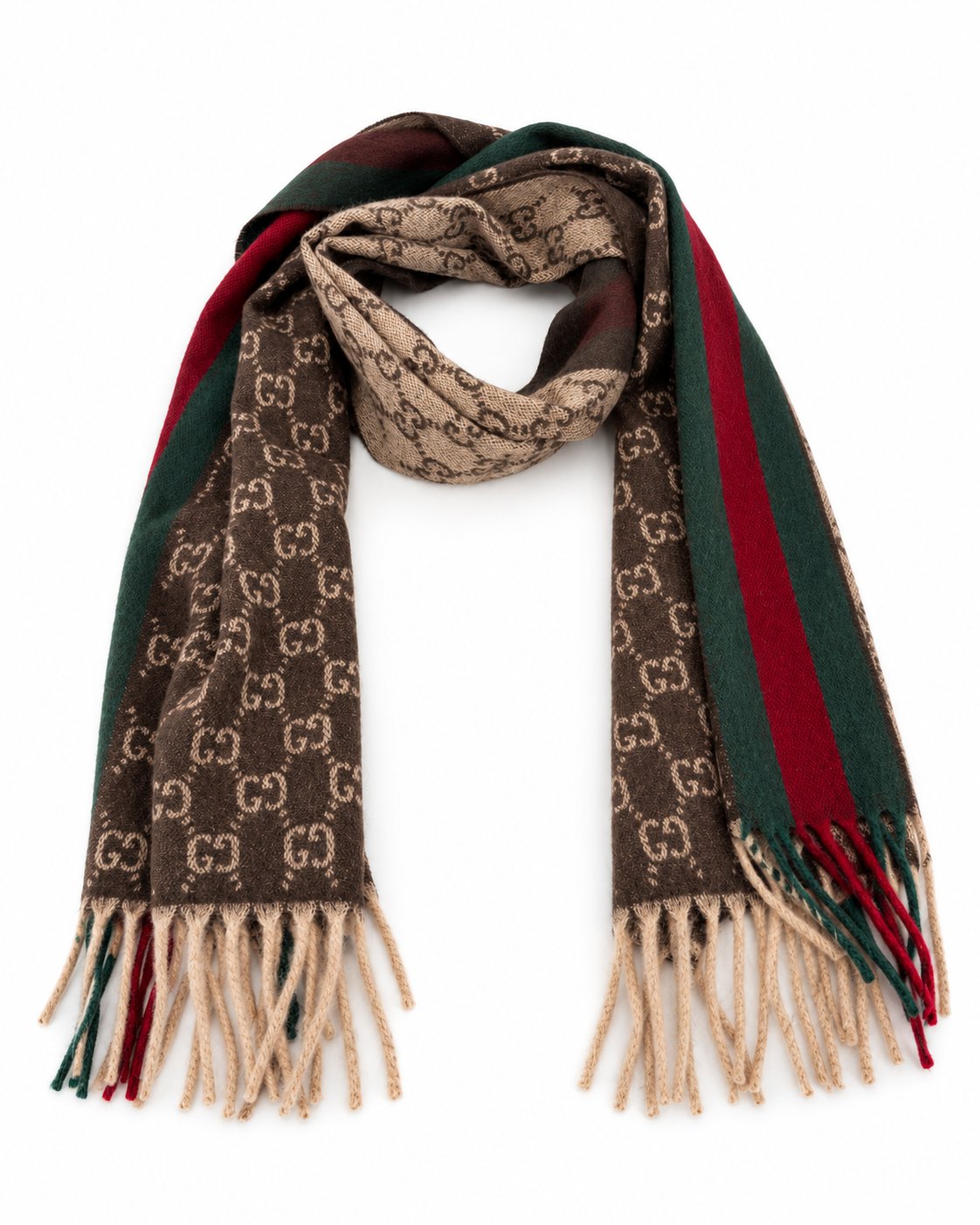 Gucci Monogram Wool and Cashmere Scarf — Brown by Gucci