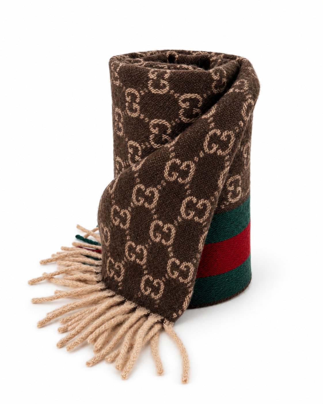 Gucci Monogram Wool and Cashmere Scarf — Brown, view 2