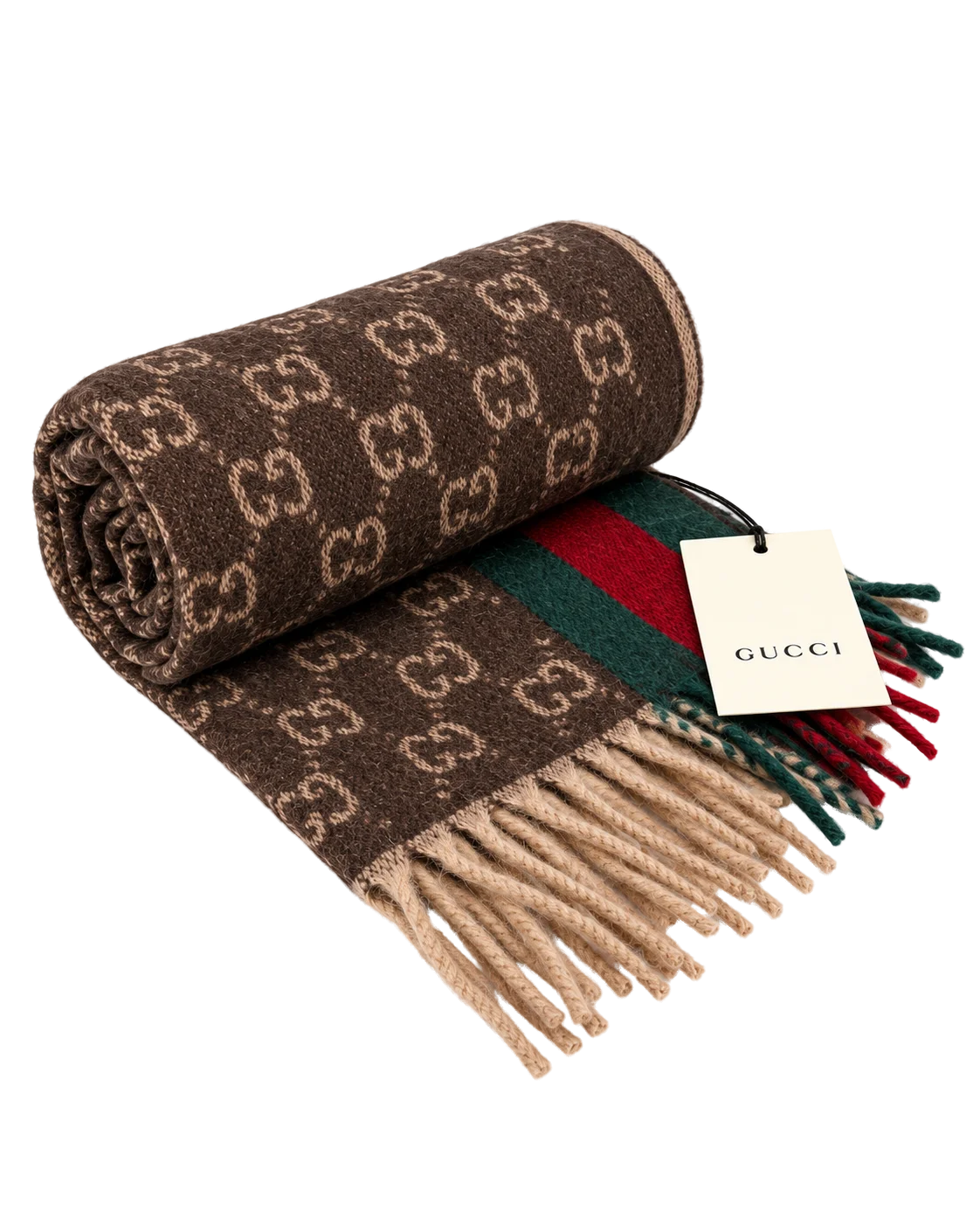 Gucci Monogram Wool and Cashmere Scarf — Brown, view 4