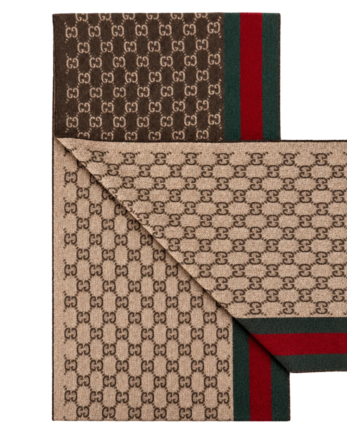 Gucci Monogram Wool and Cashmere Scarf — Brown, view 7