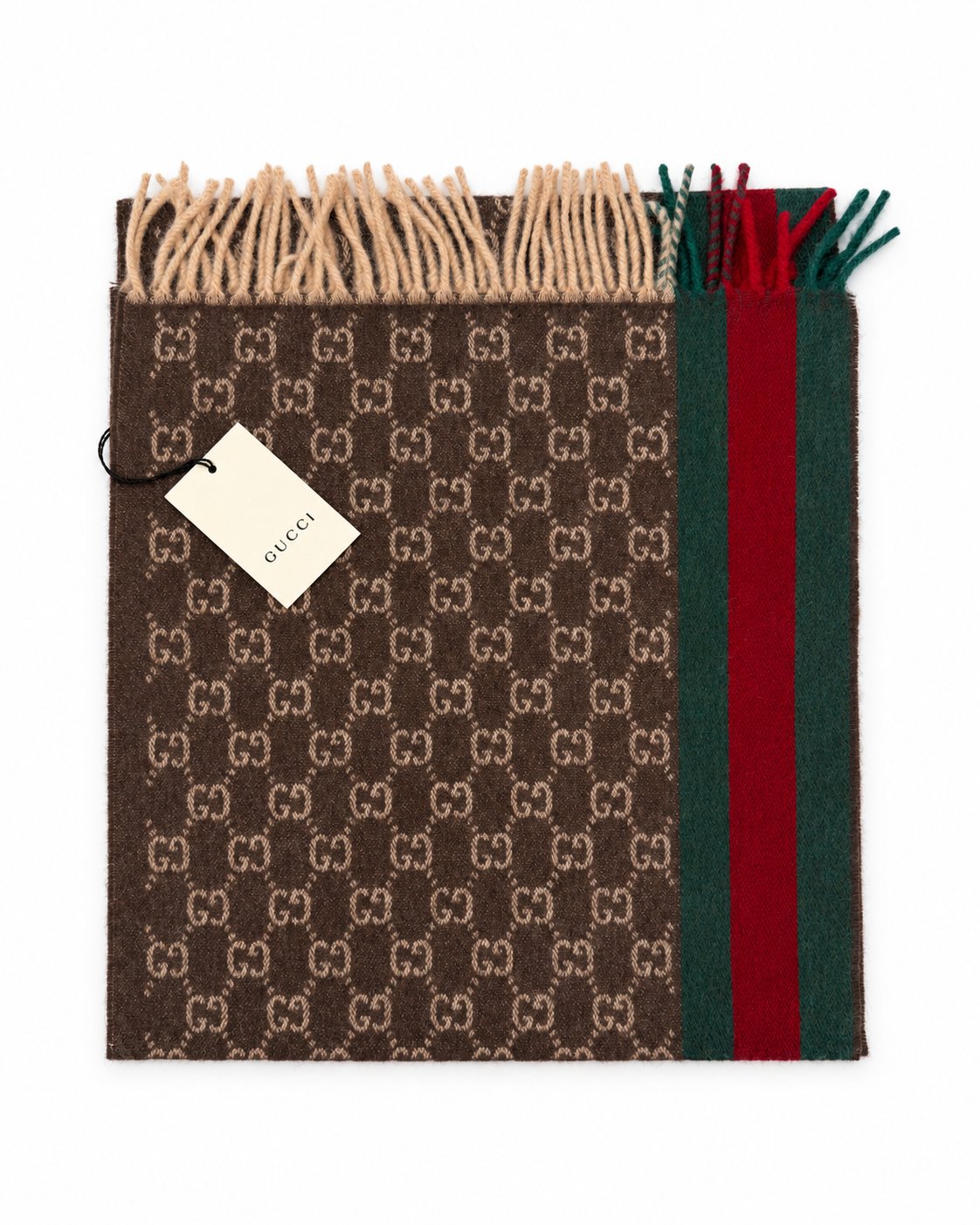 Gucci Monogram Wool and Cashmere Scarf — Brown, view 8