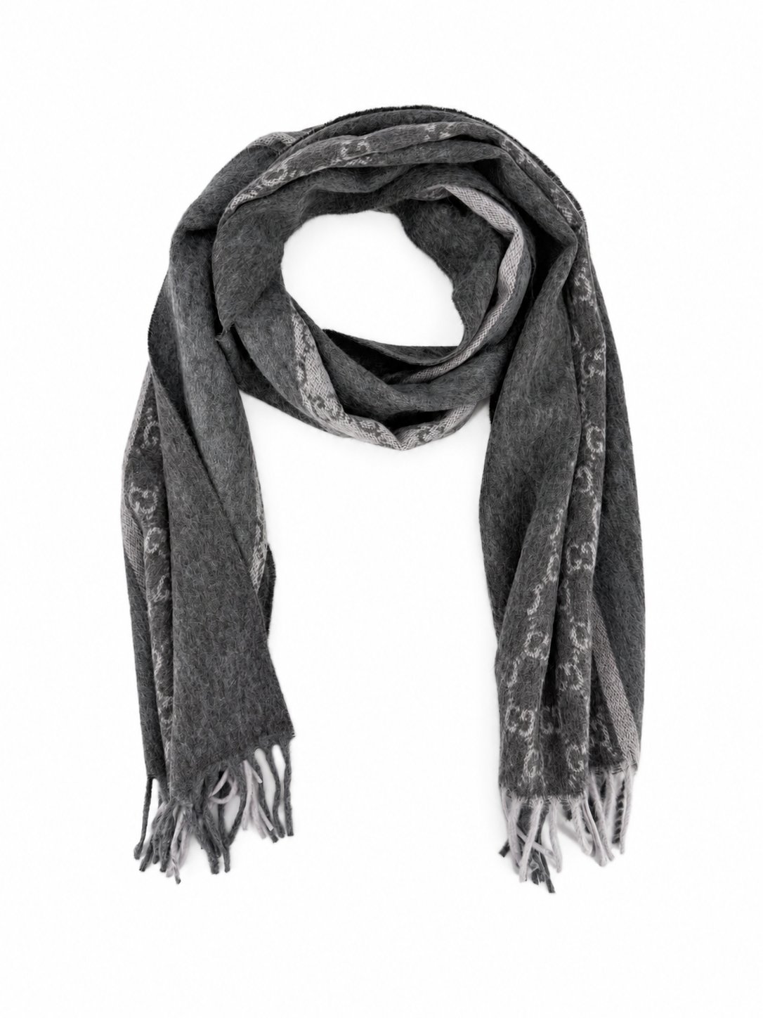 Gucci GG Monogram Cashmere & Wool Scarf — Gray by Gucci