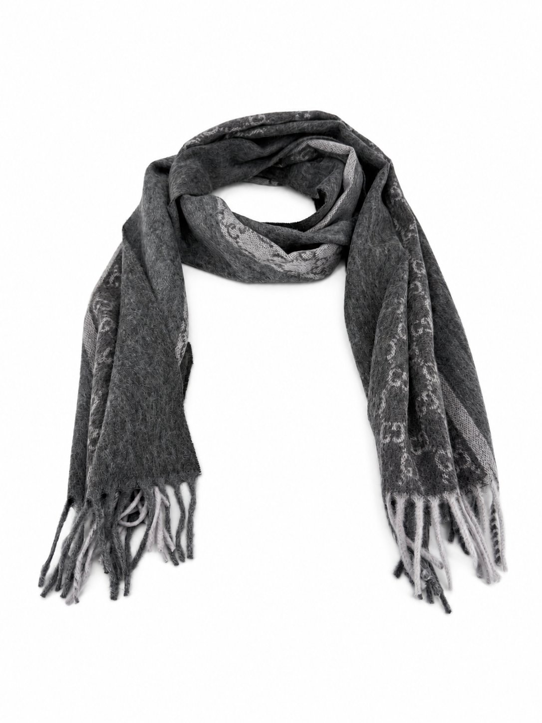 Gucci GG Monogram Cashmere & Wool Scarf — Gray, view 2