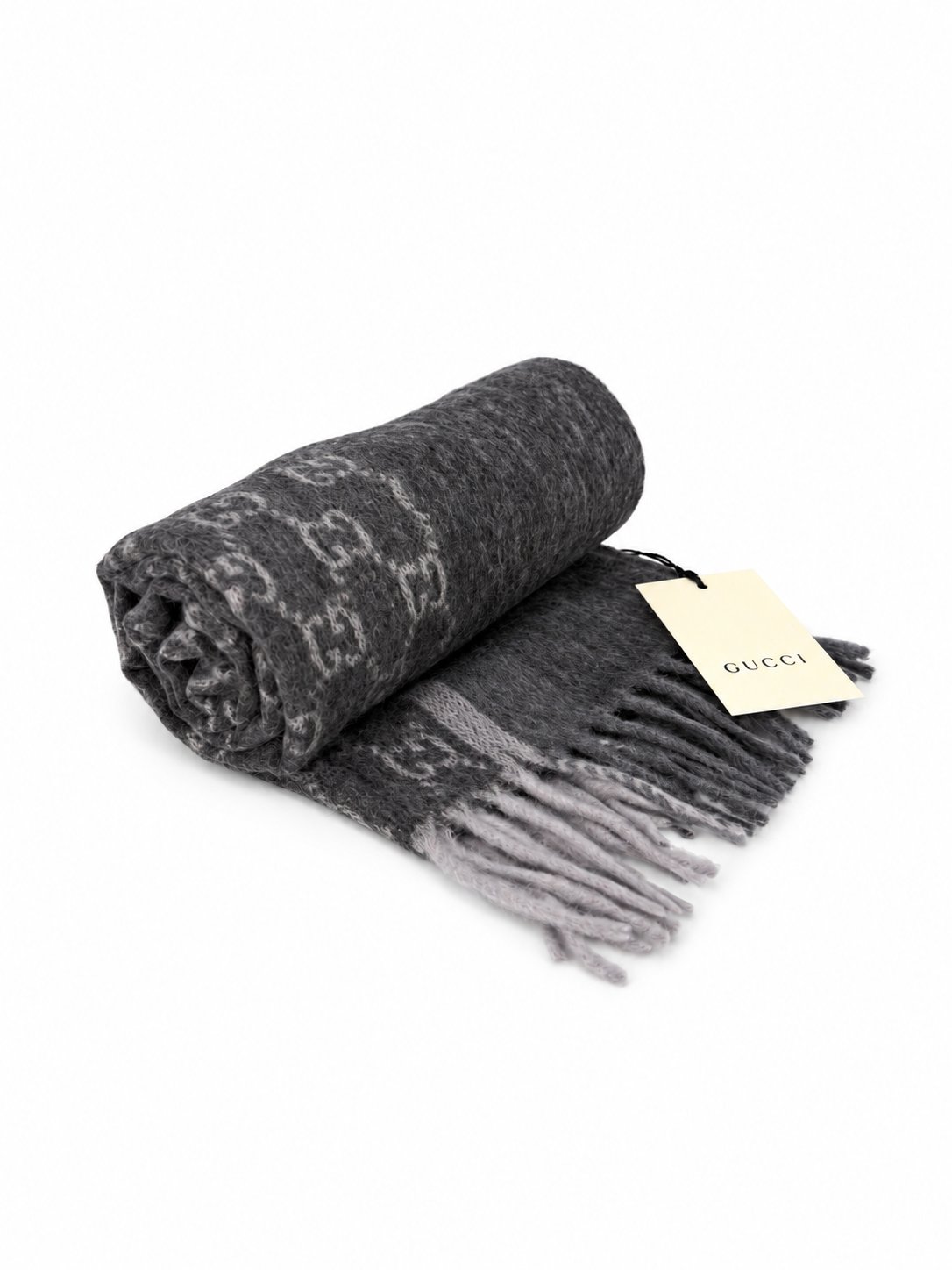 Gucci GG Monogram Cashmere & Wool Scarf — Gray, view 5