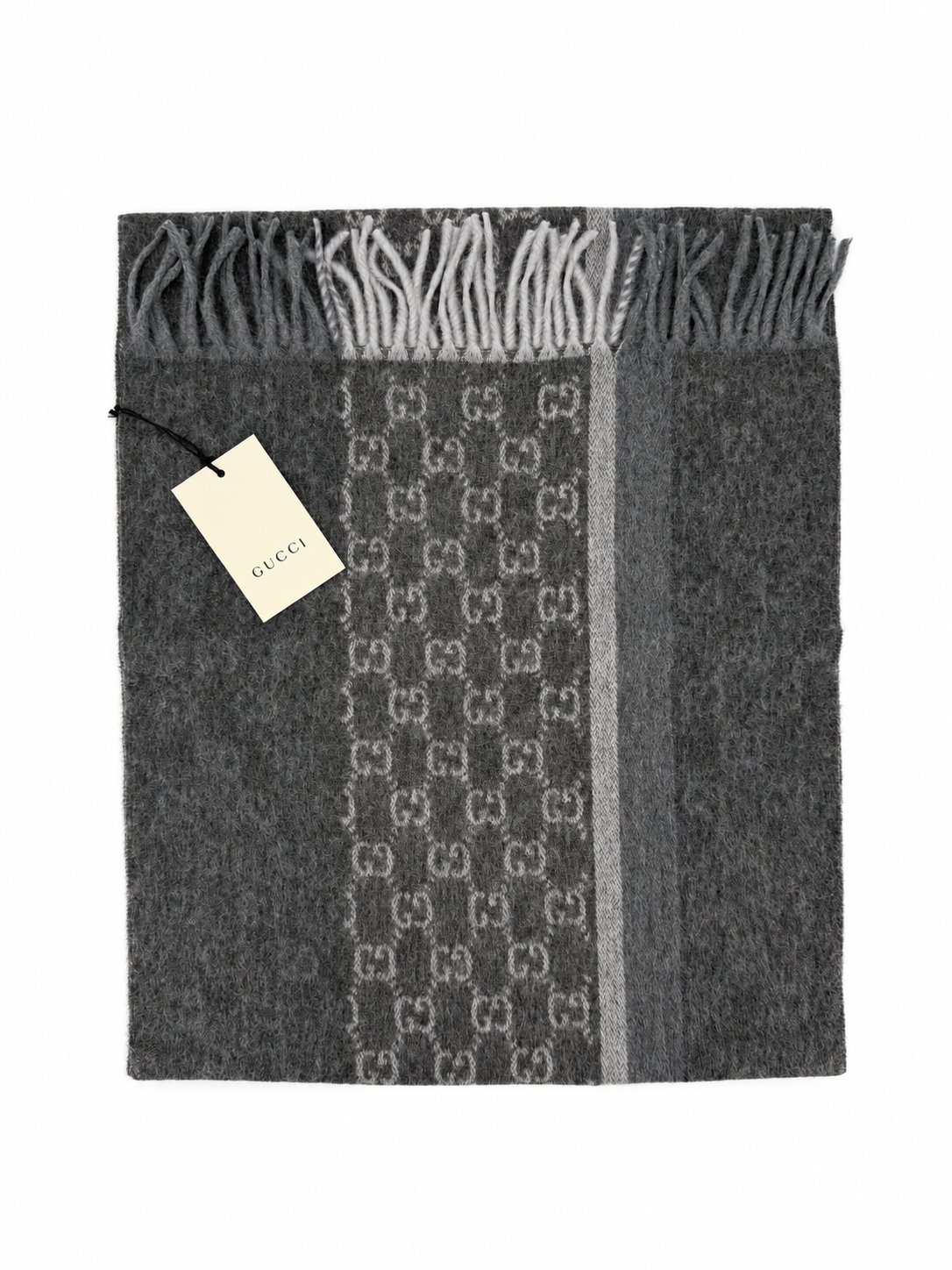 Gucci GG Monogram Cashmere & Wool Scarf — Gray, view 7