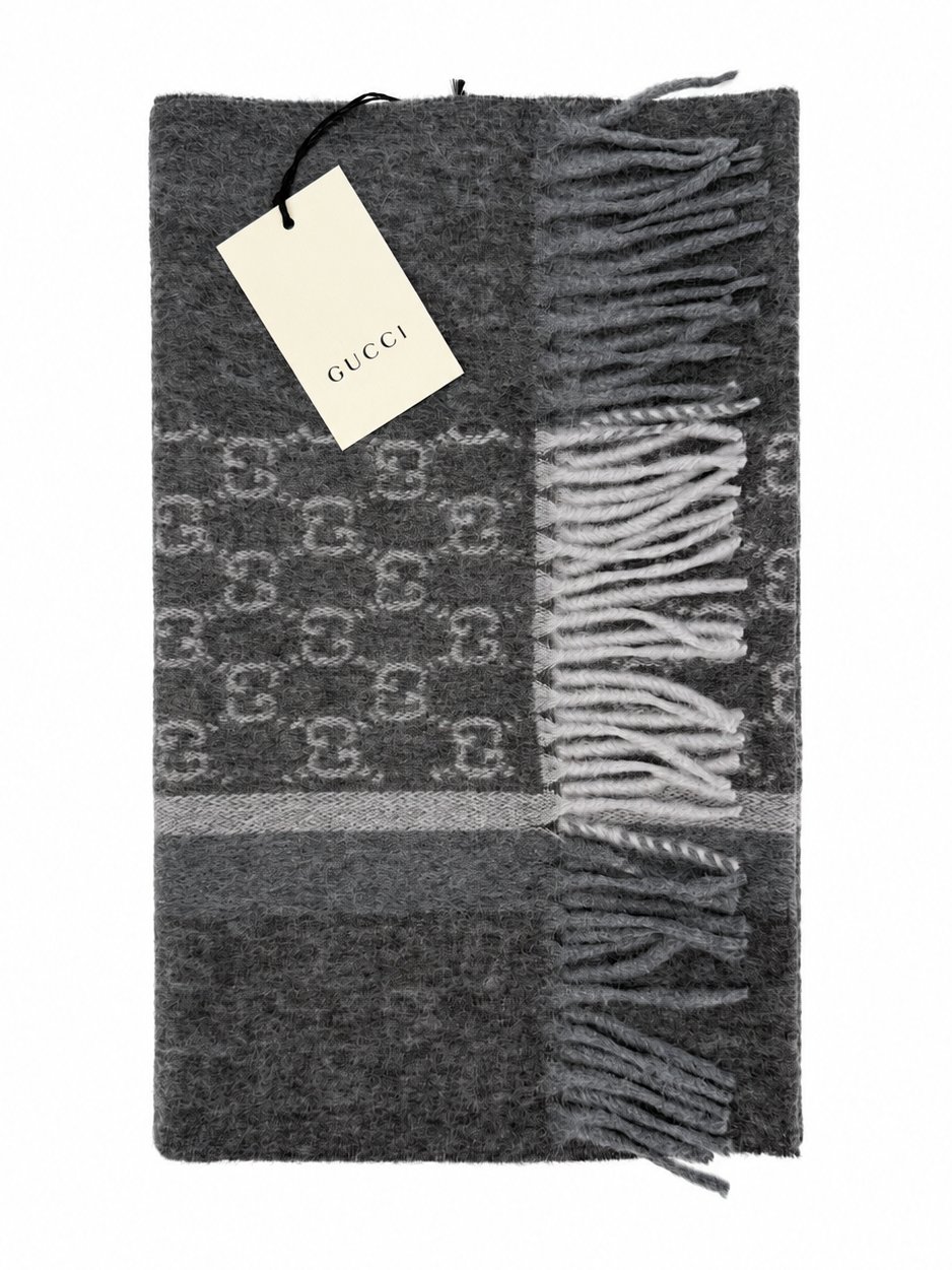 Gucci GG Monogram Cashmere & Wool Scarf — Gray, view 8