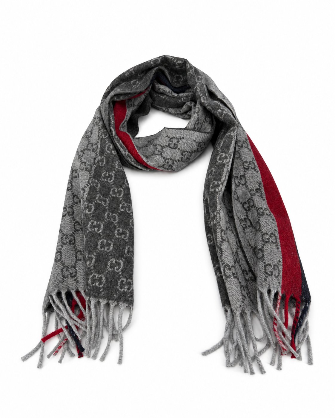 Gucci GG Monogram Cashmere & Wool Scarf — Gray, view 2