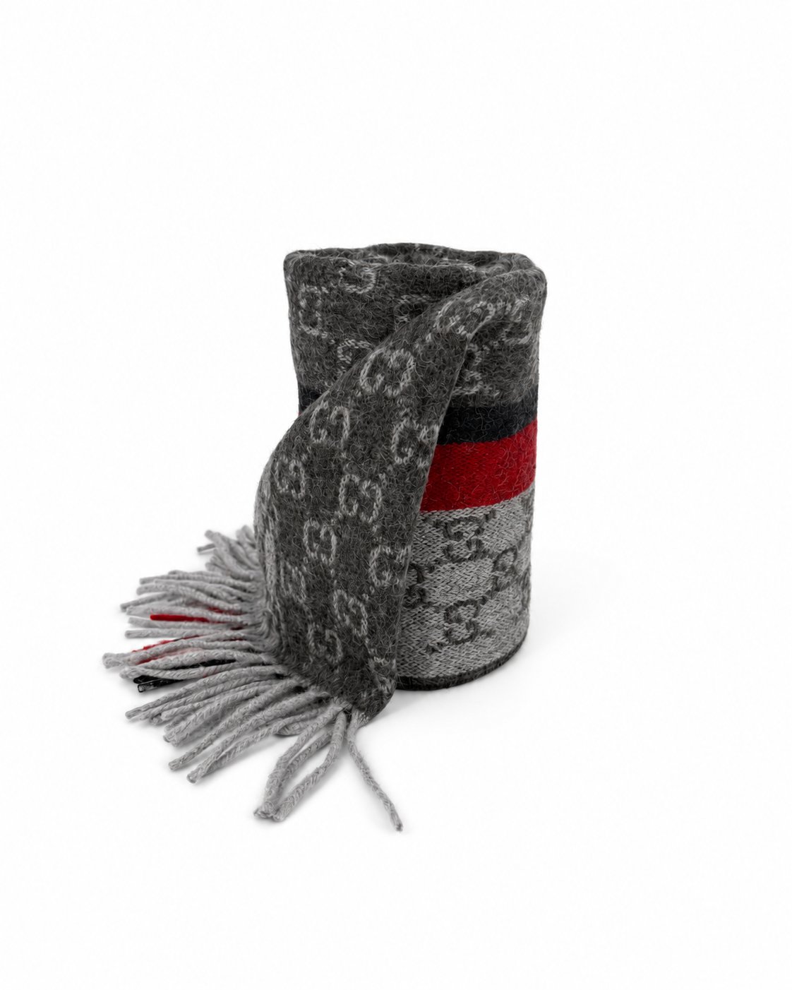 Gucci GG Monogram Cashmere & Wool Scarf — Gray, view 3
