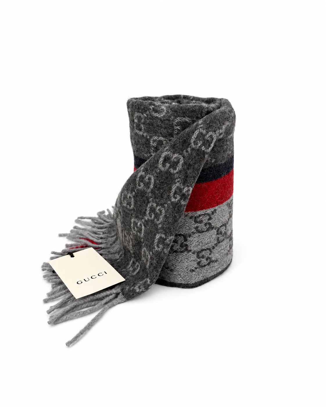 Gucci GG Monogram Cashmere & Wool Scarf — Gray, view 4