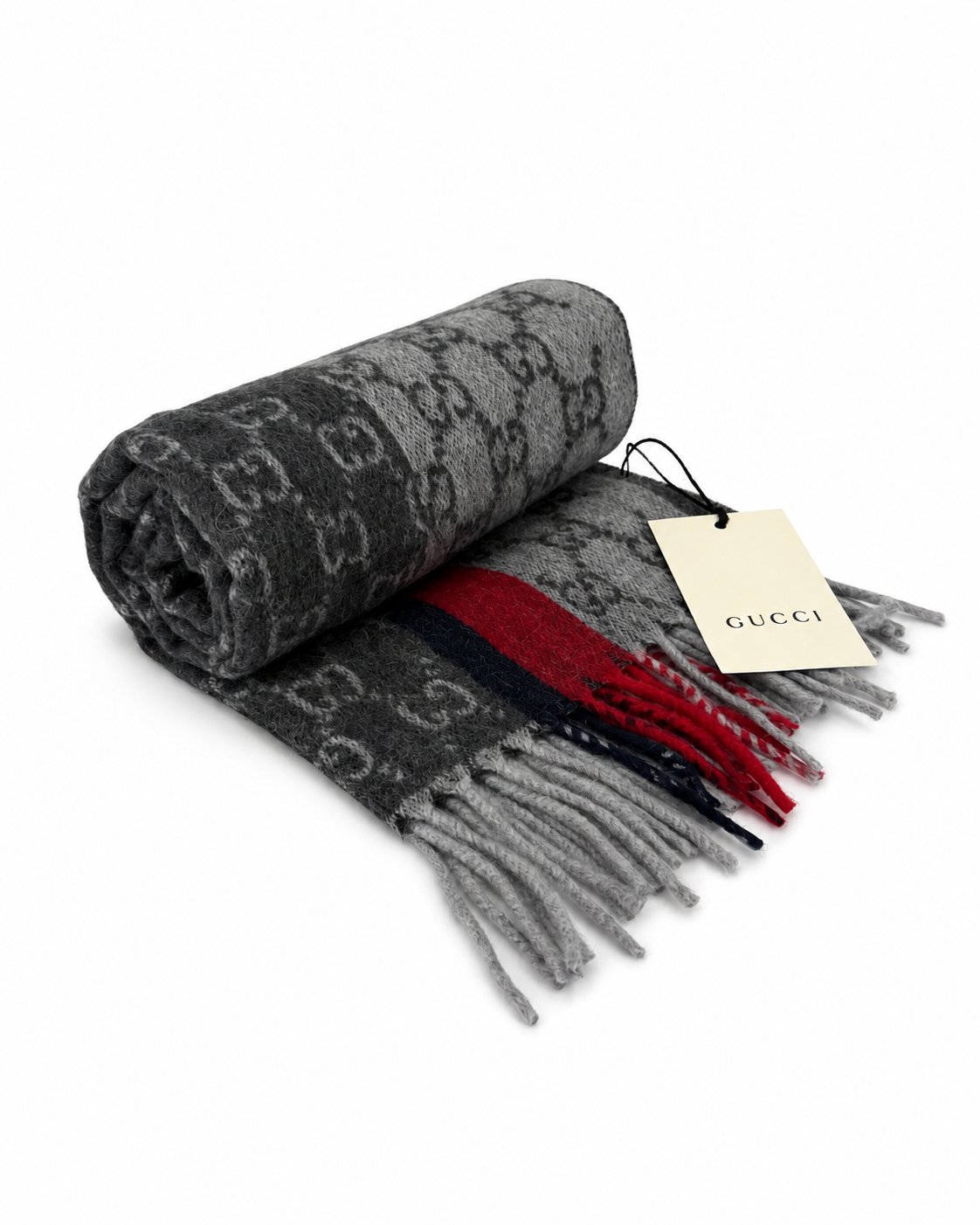 Gucci GG Monogram Cashmere & Wool Scarf — Gray, view 5
