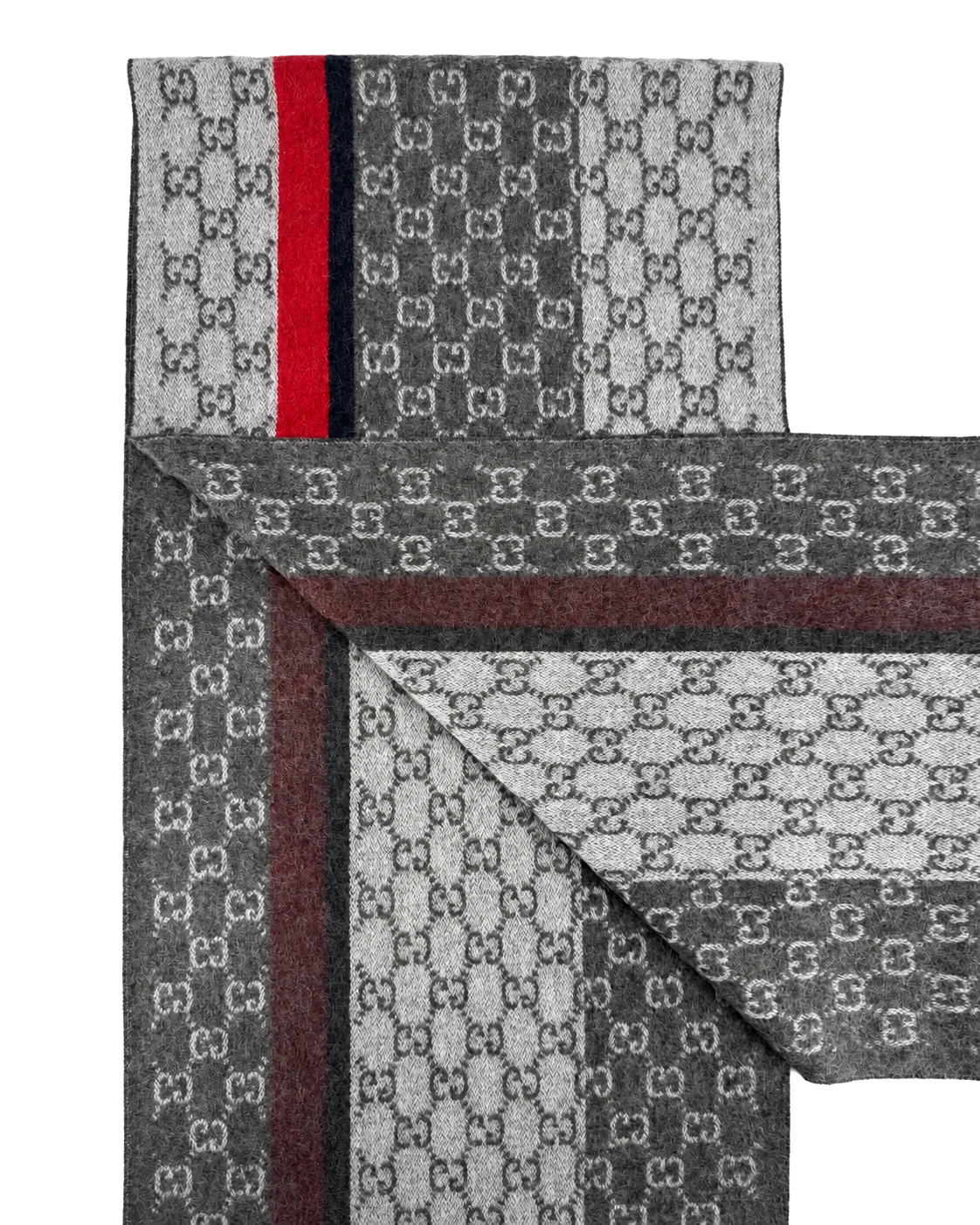 Gucci GG Monogram Cashmere & Wool Scarf — Gray, view 6