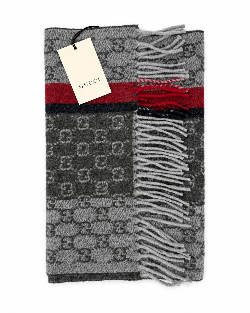 Gucci GG Monogram Cashmere & Wool Scarf — Gray, view 8