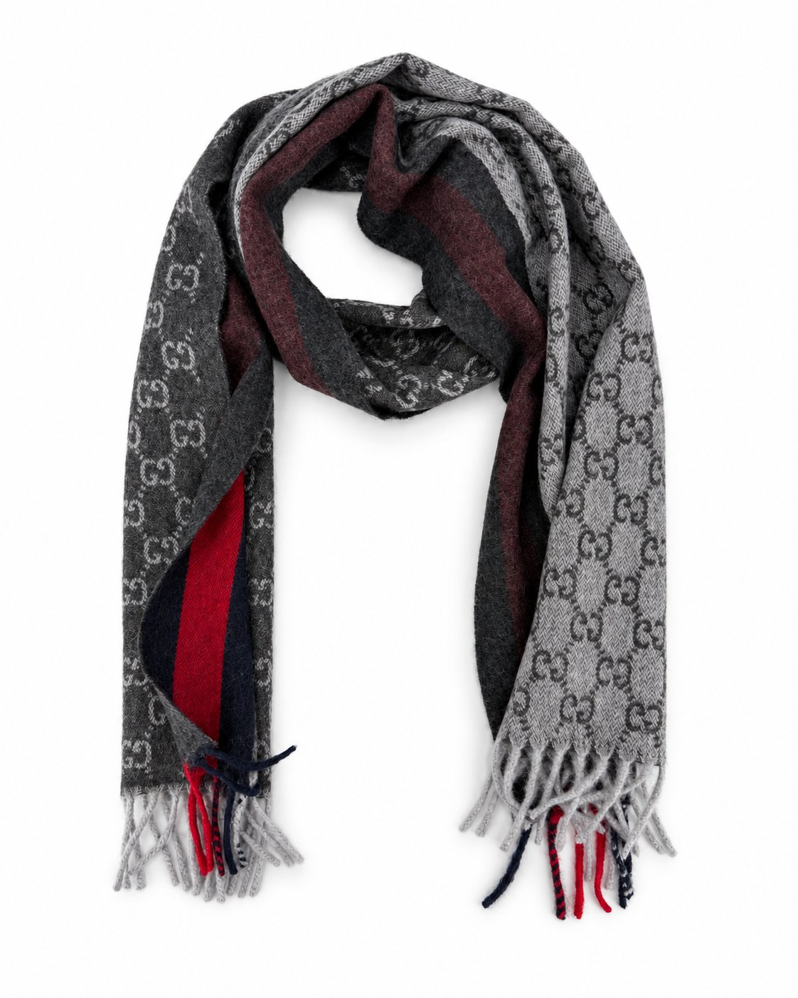 Gucci GG Monogram Cashmere & Wool Scarf — Gray, view 2