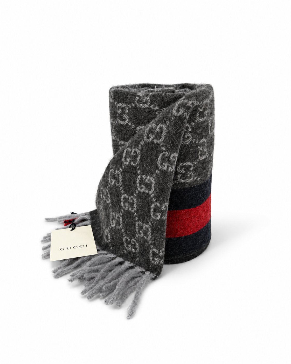 Gucci GG Monogram Cashmere & Wool Scarf — Gray, view 3